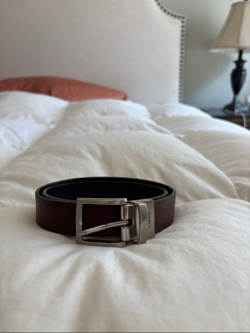 Chaps Dark Brown Leather Belt with Silver Buckle